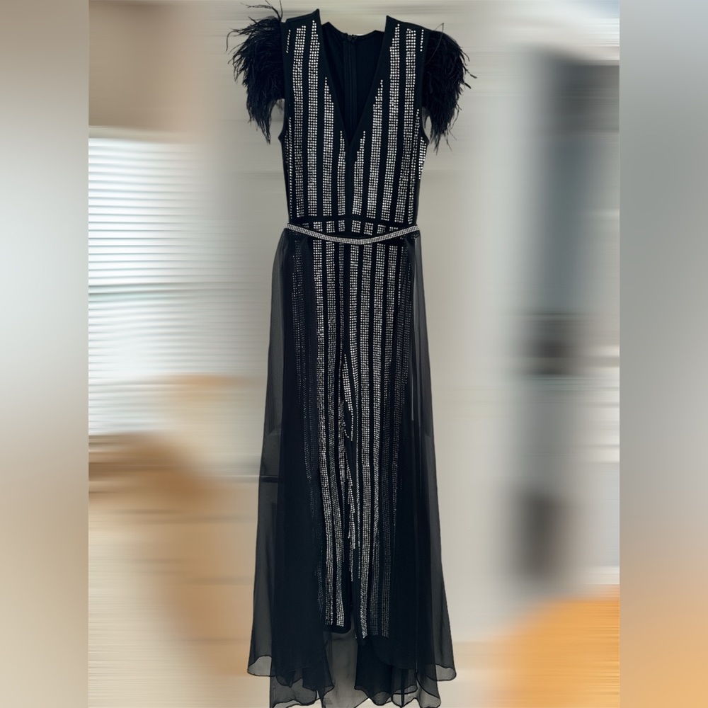 Crystals Embellished Feathered Jumpsuit